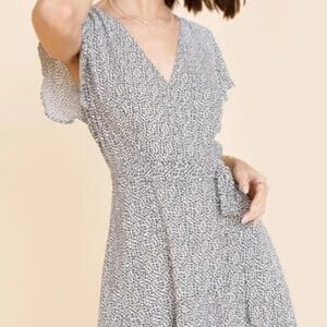 Trixxi Black and White Wrap Midi Dress with Tie Front